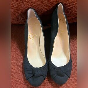 Ladies Jessica Simpson Wedge Heel, Size 10M/40, Black Suede w/ knot bow